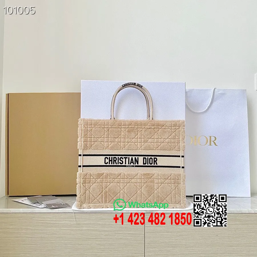 Christian Dior Book Torba Torba 42cm 1286 Cannage Shearling Izvezeno Platno Kolekcija Jesen/zima 2022., Bež