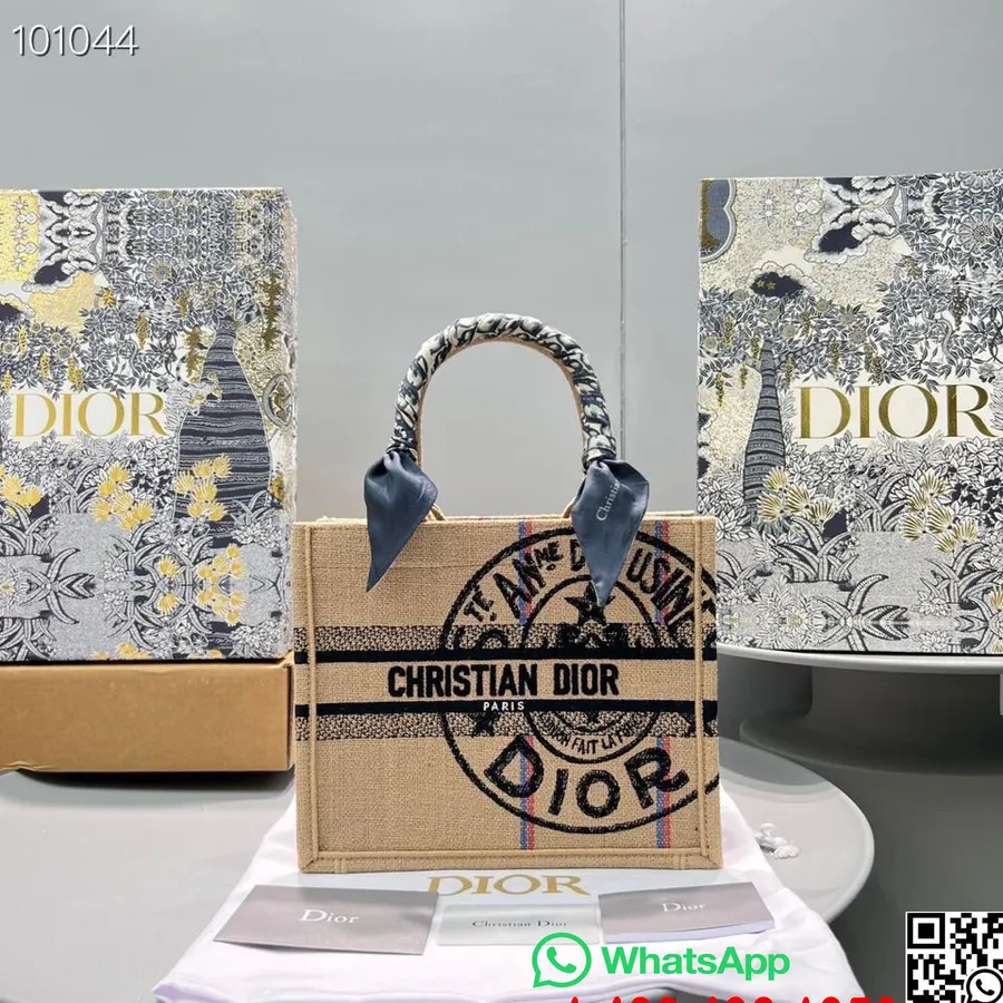 Christian Dior Book Torba Torba 25cm M1265 Union Juta Vez Platno Kolekcija Jesen/zima 2022., Bež