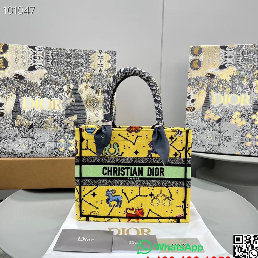 Christian Dior Book Torba Torba 25cm M1265 Pixel Zodiac Vez Platno Kolekcija Jesen/zima 2022., žuta