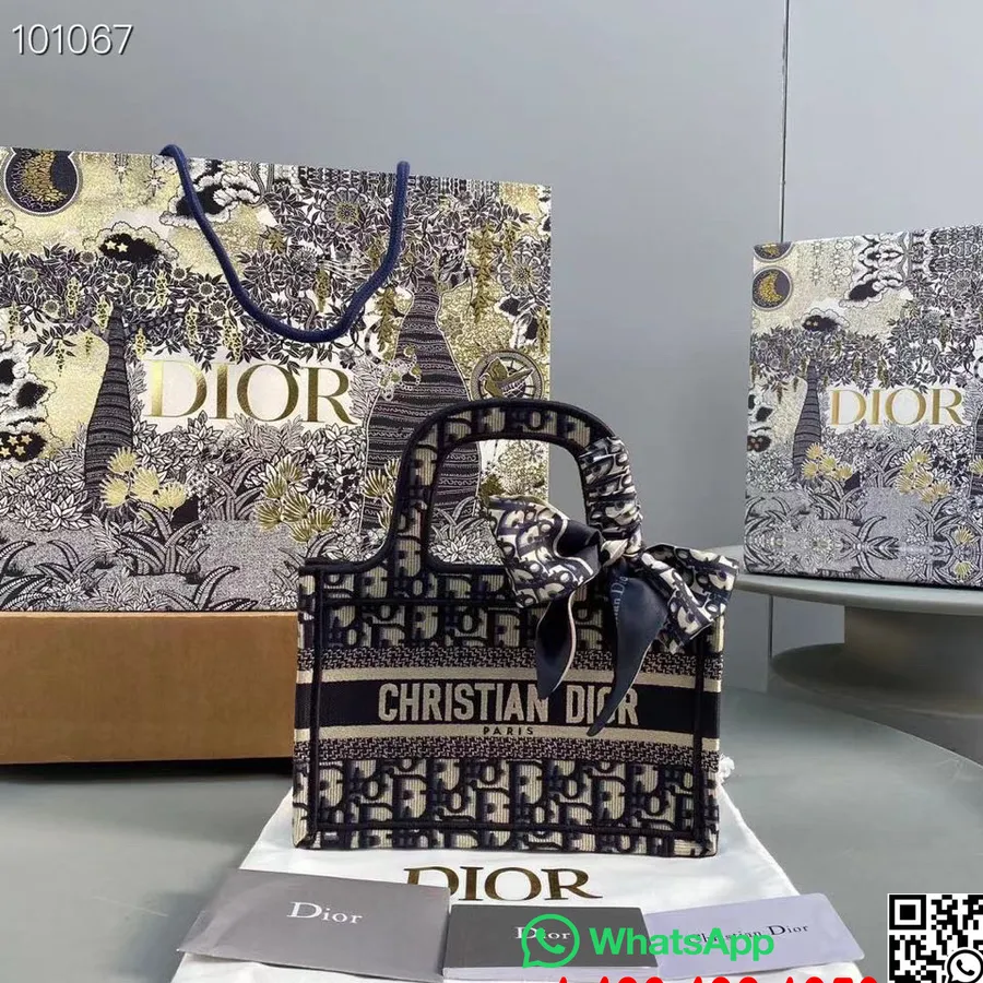 Borsa Tote Mini Book Christian Dior 22 Cm M928 Tela Ricamata Obliqua Collezione Autunno/inverno 2022, Blu