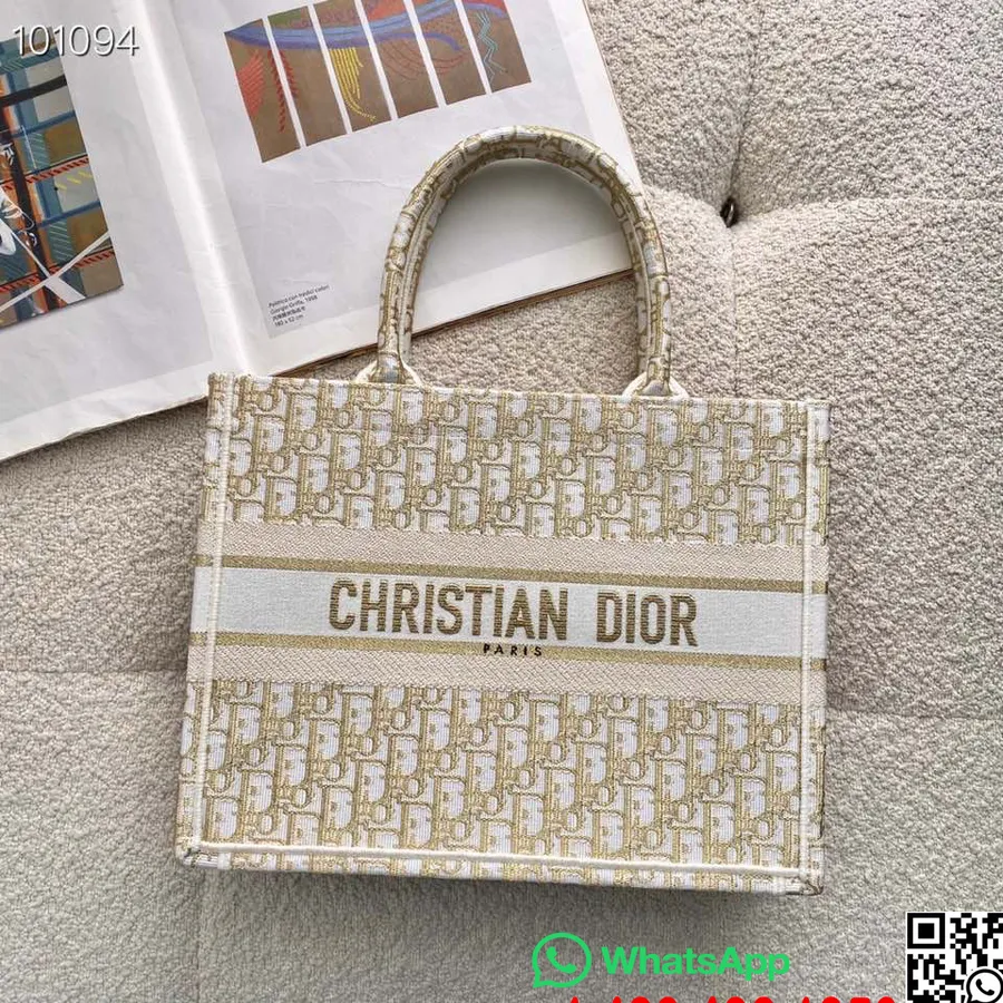 Christian Dior Könyves Táska 36cm 1296 Ferde Hímzett Vászon őszi/téli 2022 Kollekció, Arany Tónusú Metál