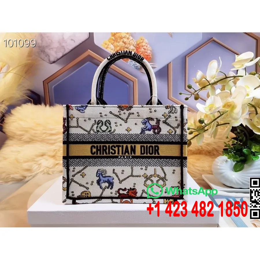 Christian Dior Book Torba Torba 25 Cm 1265 Piksela Zodiac Vez Platno Kolekcija Jesen/zima 2022, Latte