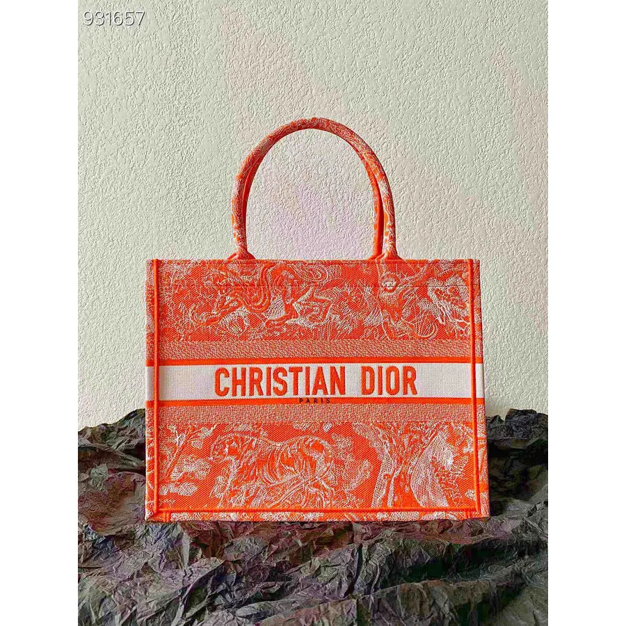 Christian Dior Bog Mulepose 36cm 1296 Toile De Jouy Omvendt Gennemsigtigt Broderi Lærred Efterår/vinter 2022 Kollektion, Fluores