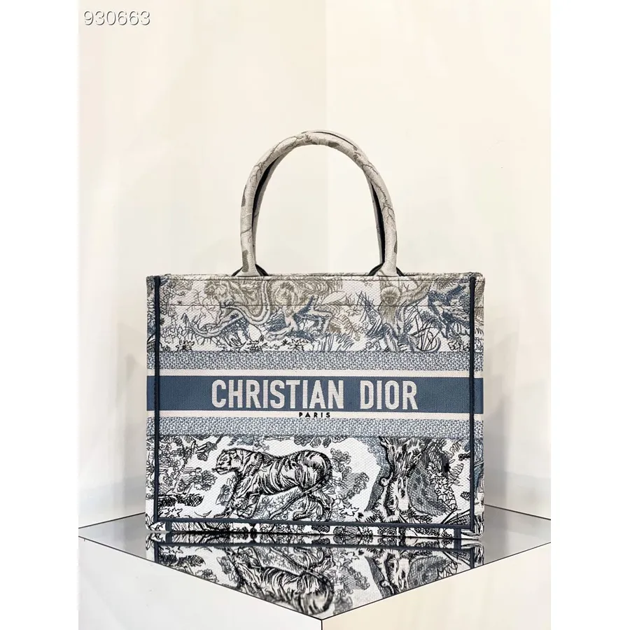 Christian Dior Book Tote Bag 36cm 1296 La Force Vez Platno Kolekcija Jesen/zima 2022., Plavo/bijelo