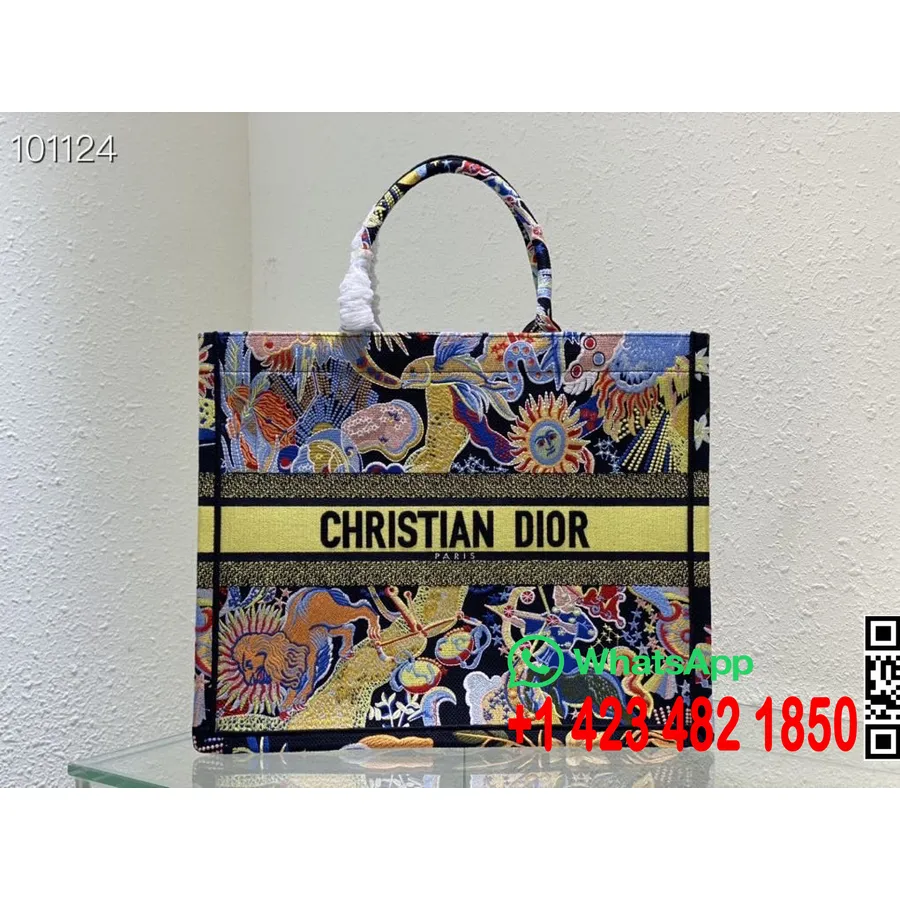 Christian Dior Book Tote Bag 42 Cm 1286 Zodiac Fantastico Izvezeno Platno Kolekcija Jesen/zima 2022., Crna