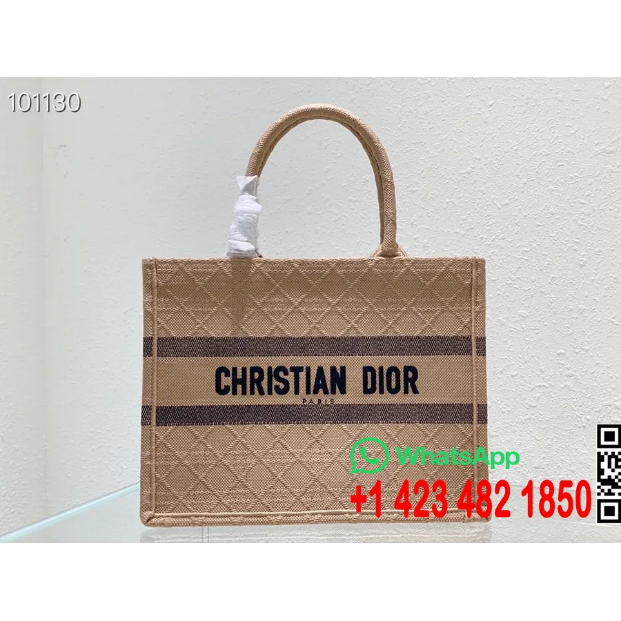 Christian Dior Book Torba Torba 36cm 1296 Cannage Rafija Izvezeno Platno Kolekcija Jesen/zima 2022., Prirodno