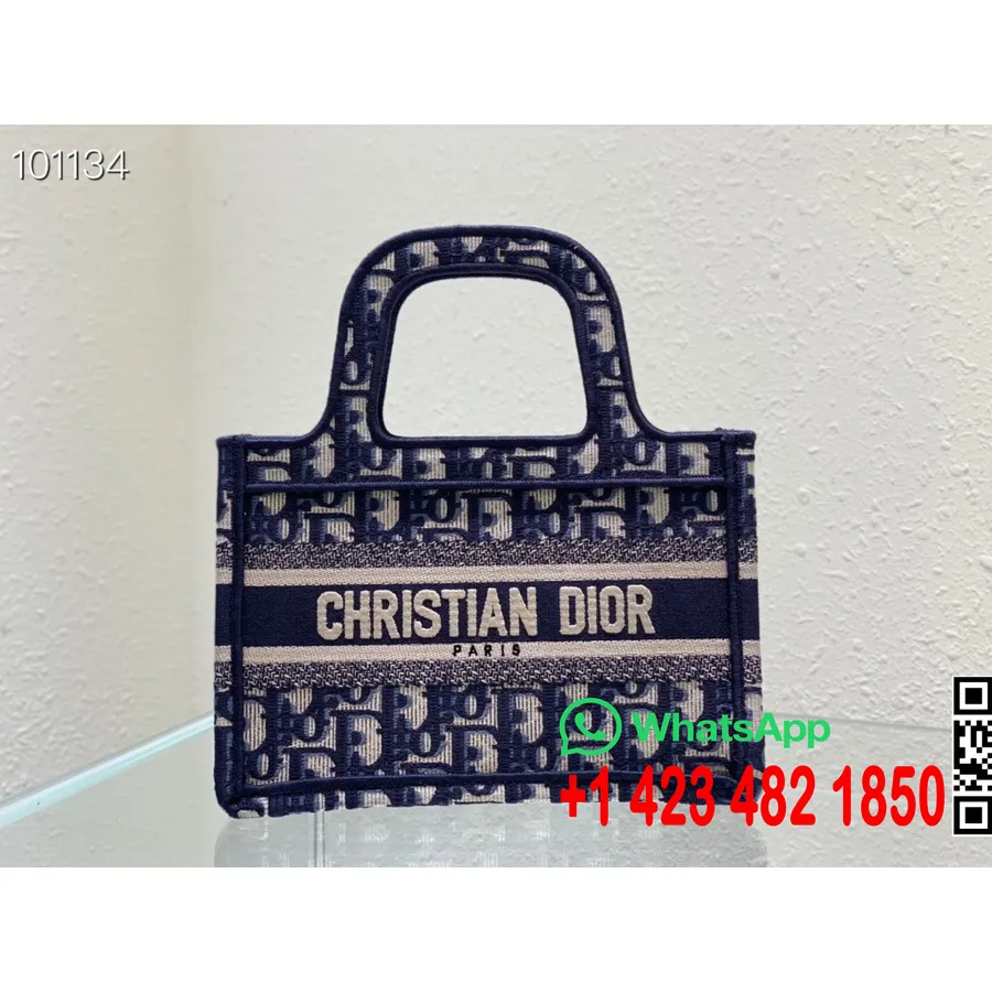 Christian Dior Mini Book Tote Bag 22 Cm 928 Koso Vezeno Platno Kolekcija Jesen/zima 2022., Plava