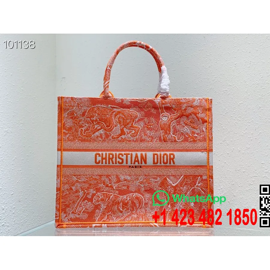 Christian Dior Book Tote Torba 42cm 1286 Toile De Jouy Platno S Obrnutim Vezom Kolekcija Jesen/zima 2022., Fluorescentno Naranča