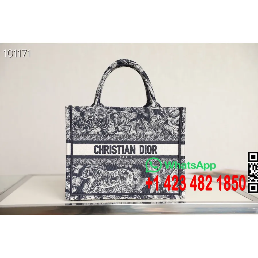 Christian Dior Book Tote Torba 25 Cm 1265 Kineska Nova Godina Toile De Jouy Vezeno Platno Kolekcija Jesen/zima 2022., Tamnoplava