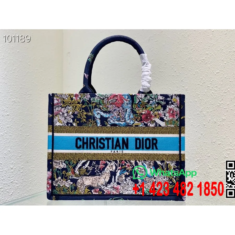 Christian Dior Book Torba 36 Cm 1296 Zviježđe Izvezeno Platno Kolekcija Jesen/zima 2022., Tamnoplava