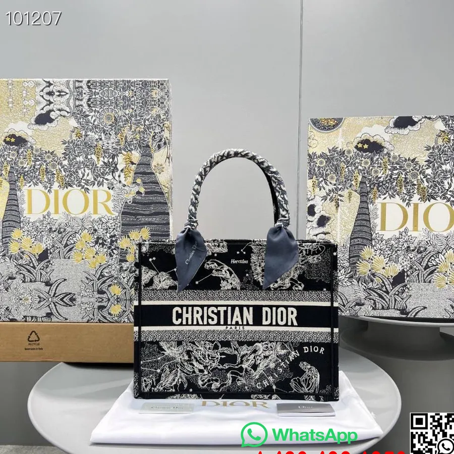 Christian Dior Book Tote Bag 36cm 93360 Toile De Jouy Zodiac Vez Platno Kolekcija Jesen/zima 2022., Crna