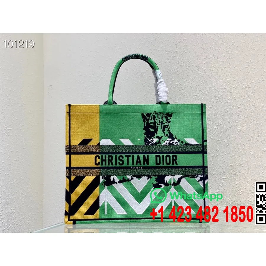 Christian Dior Book Tote Bag 42cm 1286 D-jungle Zoom Pop Gepard Izvezeno Platno Kolekcija Jesen/zima 2022., Zeleno/žuto