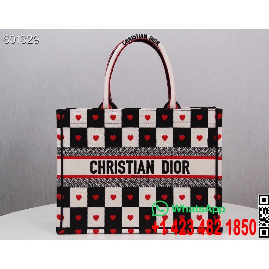 Christian Dior Dioramour Book Tote Bag 35cm κεντημένος καμβάς συλλογή φθινόπωρο/χειμώνας 2021, κόκκινο/λευκό