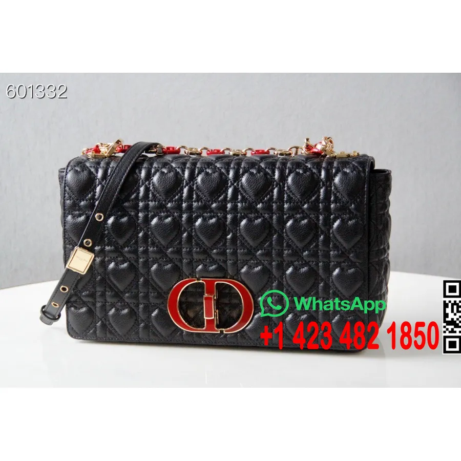 Tas Christian Dior Dioramour Caro Koleksi Musim Semi/musim Panas 2021 Kulit Domba Perangkat Keras Emas 28cm, Hitam