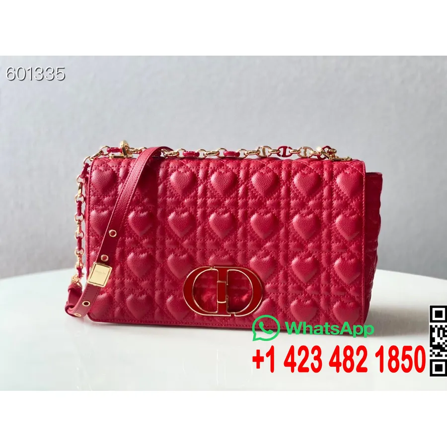 Tas Christian Dior Dioramour Caro Koleksi Musim Semi/musim Panas 2021 Kulit Domba Perangkat Keras Emas 28cm, Merah