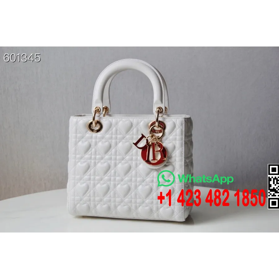 Christian Dior Lady Dior Dioramour Torba 24 Cm S Lakiranom Opremom Od Janjeće Kože Kolekcija Jesen/zima 2021., Bijela