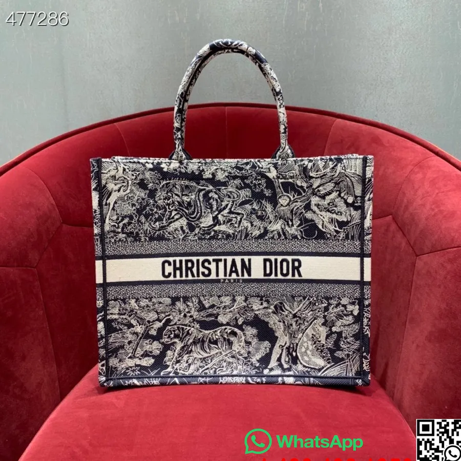 Christian Dior Zodyak Kitap çantası 42cm Nakış Kanvas İlkbahar/yaz 2021 Koleksiyonu, Lacivert/beyaz