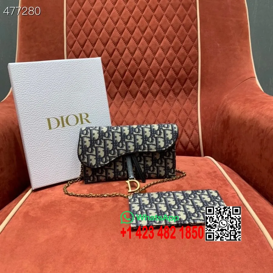 Sac Pochette Christian Dior 20cm Toile Broderie Oblique Collection Printemps/été 2021, Bleu Marine