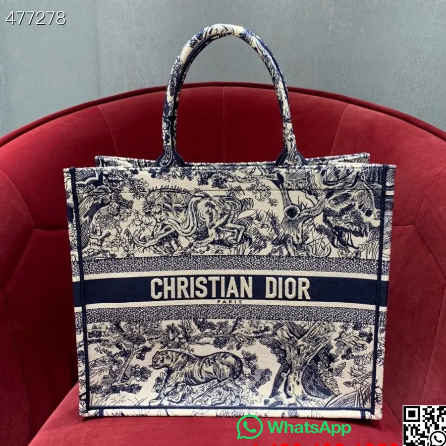 Christian Dior Zodyak Kitap çantası 42cm Nakış Kanvas İlkbahar/yaz 2021 Koleksiyonu, Lacivert/beyaz