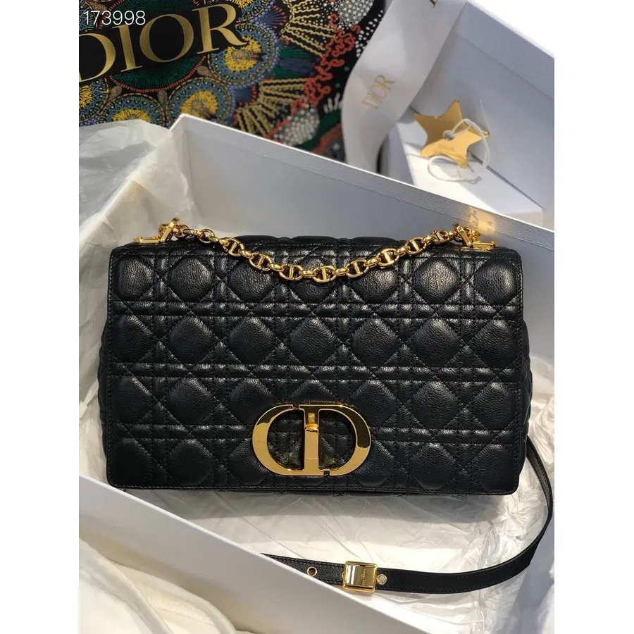 Bolso Christian Dior Caro 28cm Herrajes Dorados Piel De Cordero Colección Primavera/verano 2021, Negro