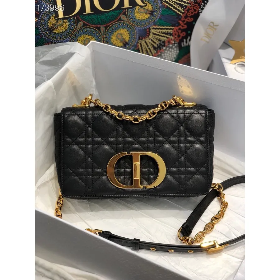 Christian Dior Caro Torba 20 Cm Zlatni Okovi Od Janjeće Kože Kolekcija Proljeće/ljeto 2021., Crna