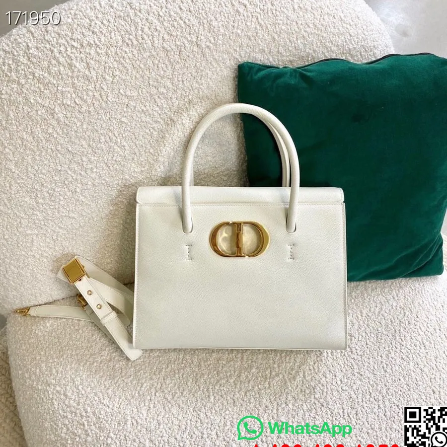 Christian Dior 30 Montaigne St. Honore Torba Od 30 Cm Zrnate Teleće Kože Cruise Kolekcija 2021., Bijela