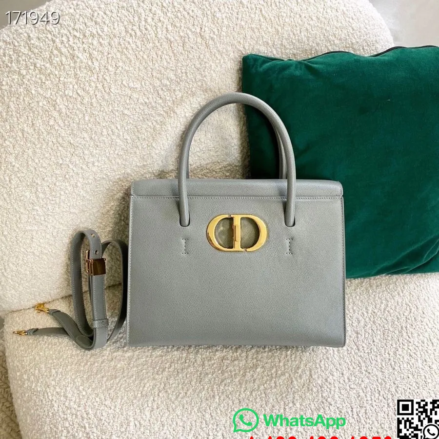 Christian Dior 30 Montaigne St. Honore Torba Od 30 Cm Zrnate Teleće Kože Cruise Kolekcija 2021., Siva