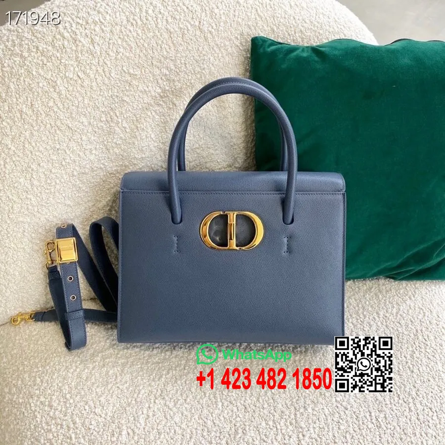 Christian Dior 30 Montaigne St. Honore Torba Od 30 Cm Zrnate Teleće Kože Cruise Kolekcija 2021., Plava