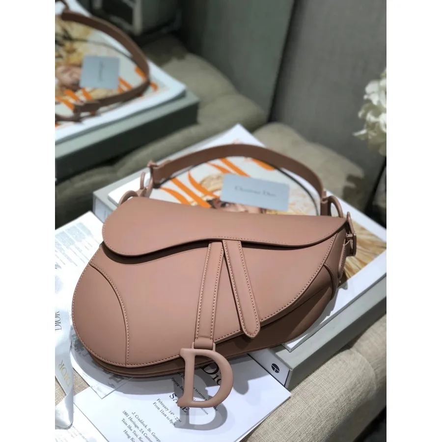 Christian Dior Satteltasche 25 Cm, Ultramattes Kalbsleder, Herbst-/Winterkollektion 2020, Staubiges Rosa