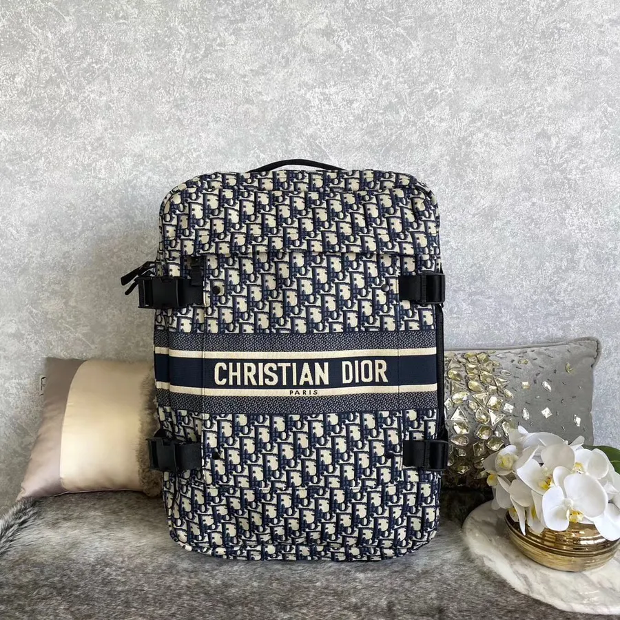 Christian Dior Oblique Putna Torba Za Kolica 46 Cm Izvezeno Platno Kolekcija Jesen/zima 2020., Plavo/bijela