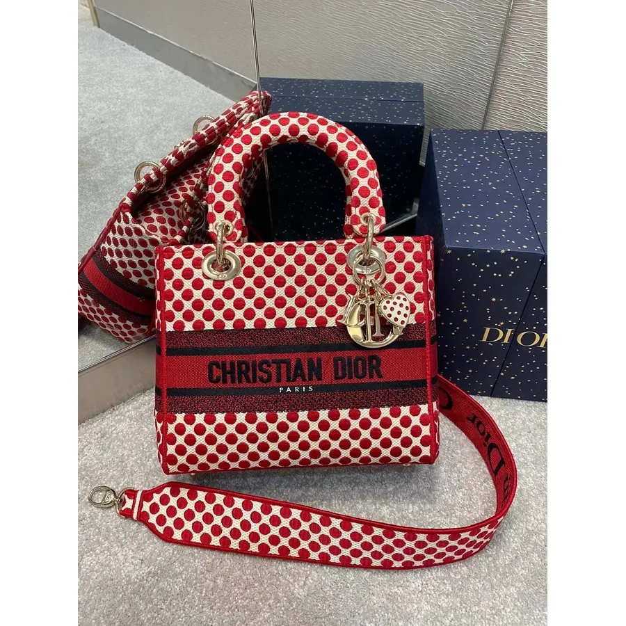 Christian Dior Dioramour Mini Torebka Lady Dior 18 Cm Z Paskami Skóra Jagnięca Kolekcja Wiosna/lato 2020, Czerwono-biała