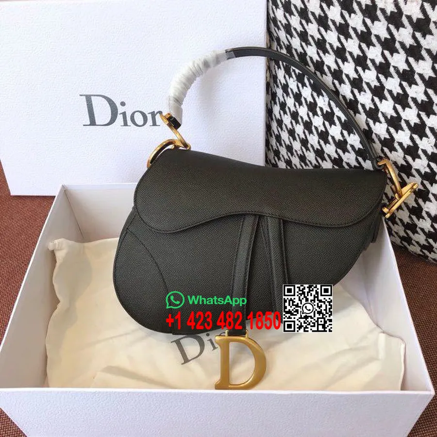 Christian Dior Torba Za Sedlo Od 25 Cm Zrnate Teleće Kože Kolekcija Proljeće/ljeto 2020., Crna