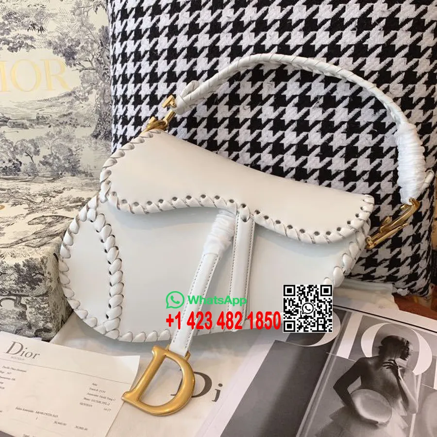 Christian Dior Torba Za Sedlo S Pletenim Rubom 25 Cm Kolekcija Proljeće/ljeto 2020. Od Teleće Kože, Bijela