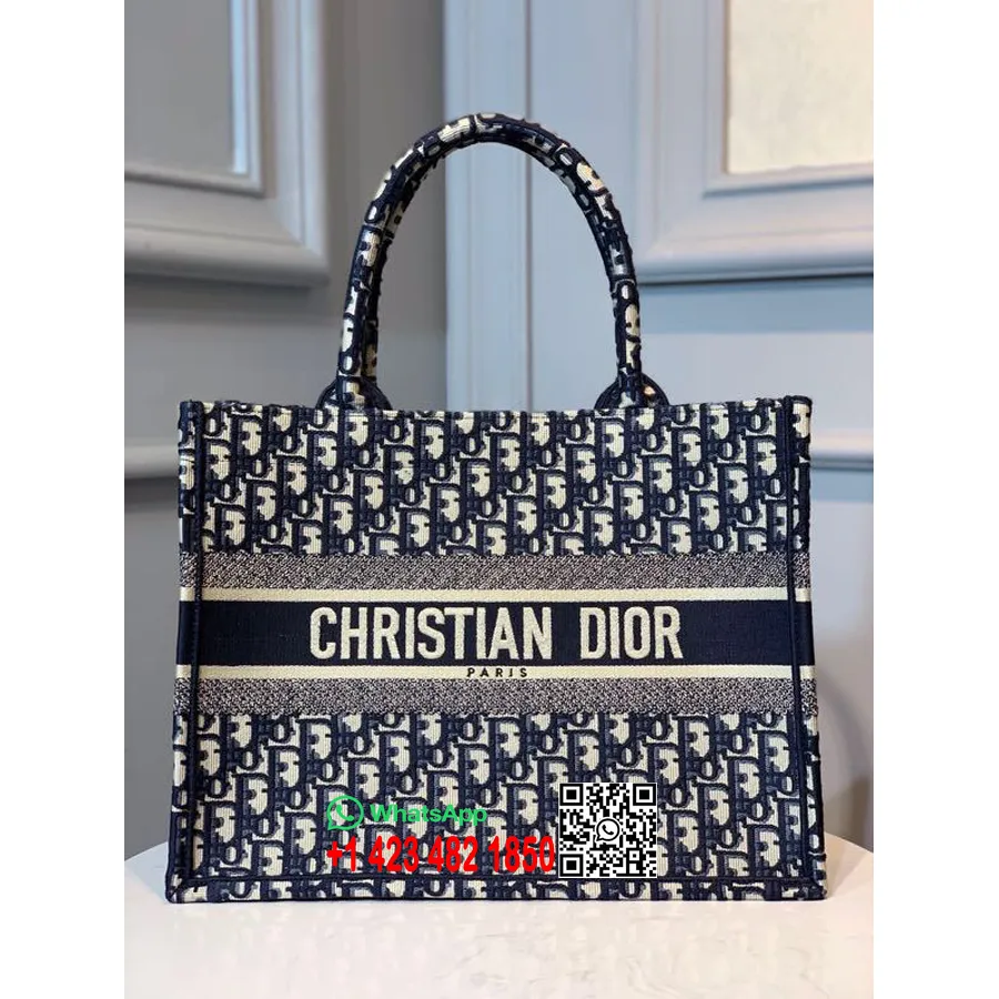 Christian Dior Mini Book Tote Bag 36cm Oblique Embroidered Canvas Spring/Summer 2020 Collection, Blue