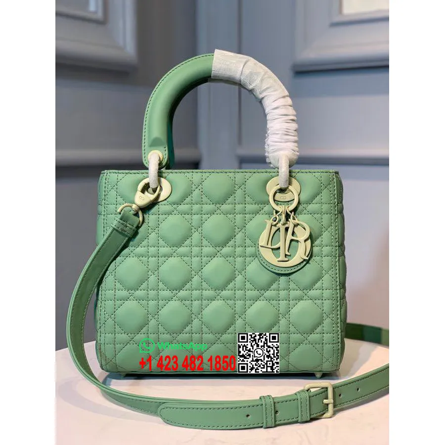 Christian Dior Bolso Lady Dior 24cm Herrajes Mate Piel De Cordero Colección Primavera/verano 2020, Verde Primavera