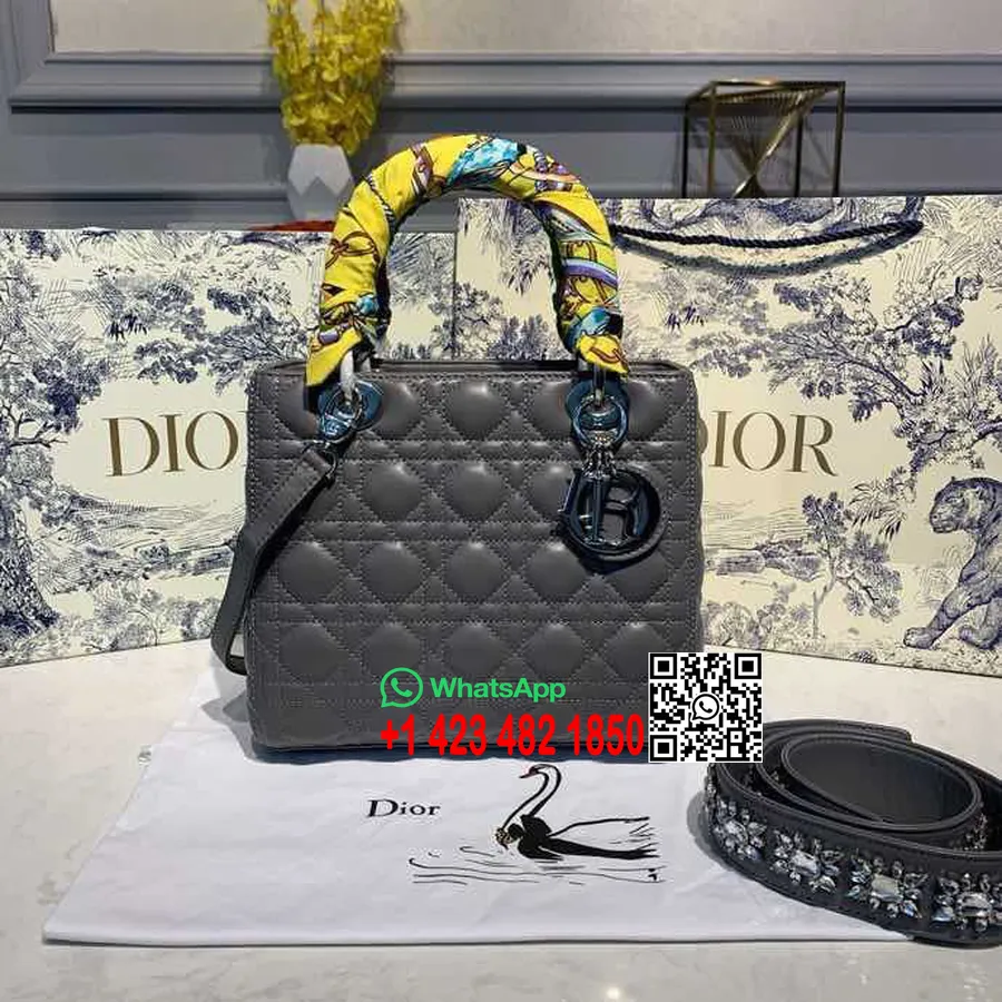 Christian Dior Lady Dior Torba 24cm Srebrne Dodatki Z Ozdobnym Paskiem Skóra Jagnięca Kolekcja Wiosna/lato 2020, Dar