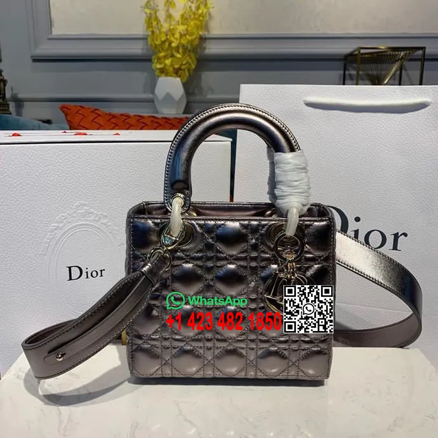 Christian Dior дамска чанта Dior 20cm златен хардуер агнешка кожа колекция пролет/лято 2020, метално сиво