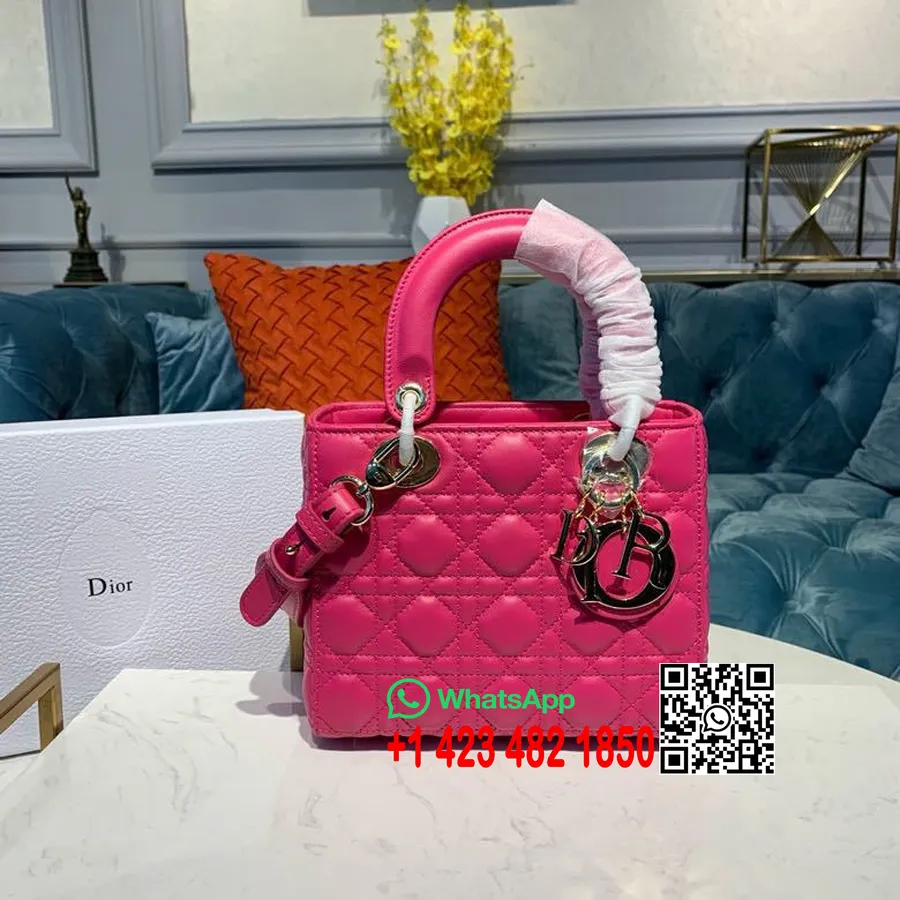 Christian Dior ženska Dior Torba 20 Cm Zlatni Okovi Od Janjeće Kože Kolekcija Proljeće/ljeto 2020., žarko Ružičasta