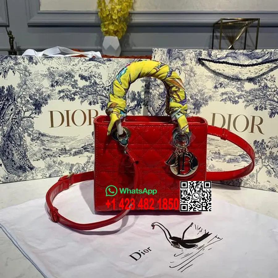 Christian Dior Lady Dior Táska 20 Cm-es Arany Hardver Lakkbőr 2020 Tavaszi/nyári Kollekció, Piros