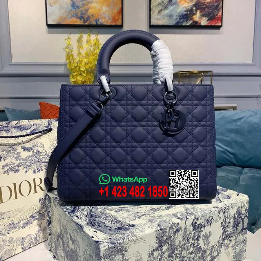 Christian Dior Lady Dior Torba 32cm Matowa Skóra Jagnięca Kolekcja Wiosna/lato 2020, Granatowa