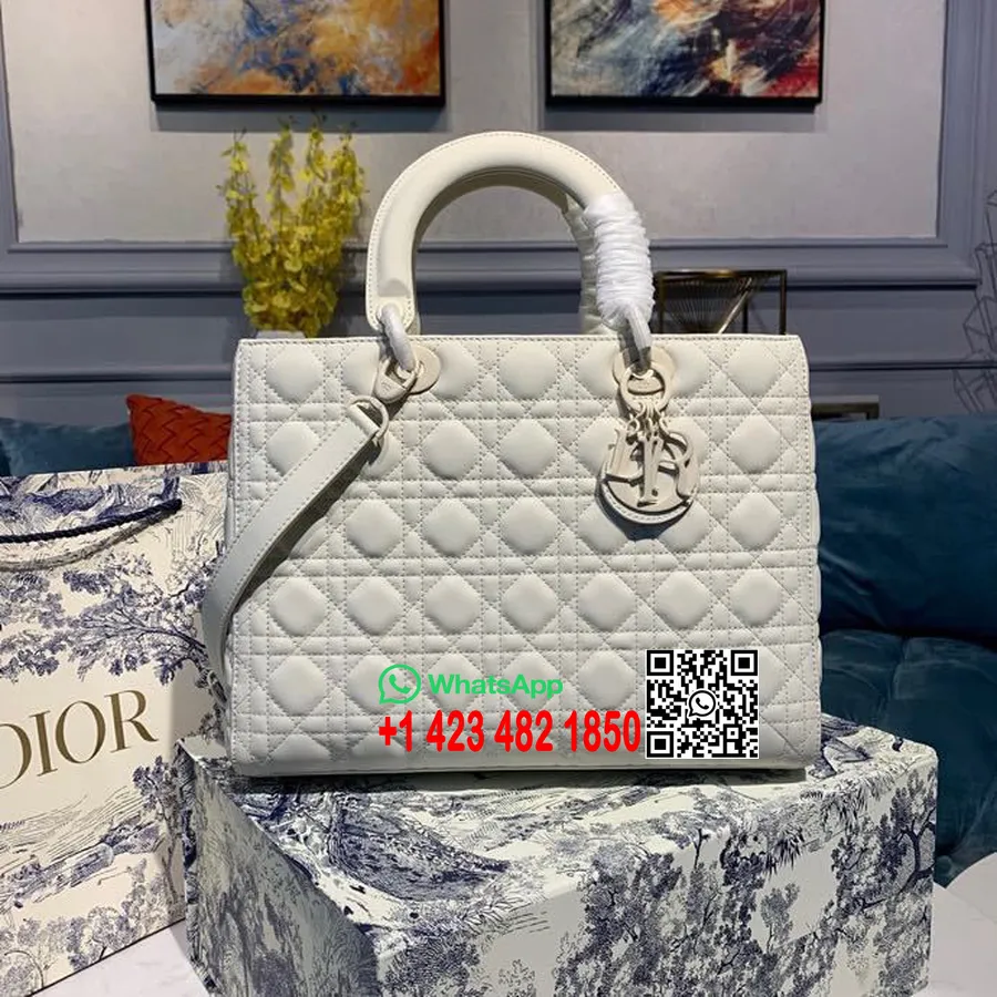 Christian Dior Lady Dior Torba 32cm Matowy Sprzęt Skóra Jagnięca Kolekcja Wiosna/lato 2020, Biała