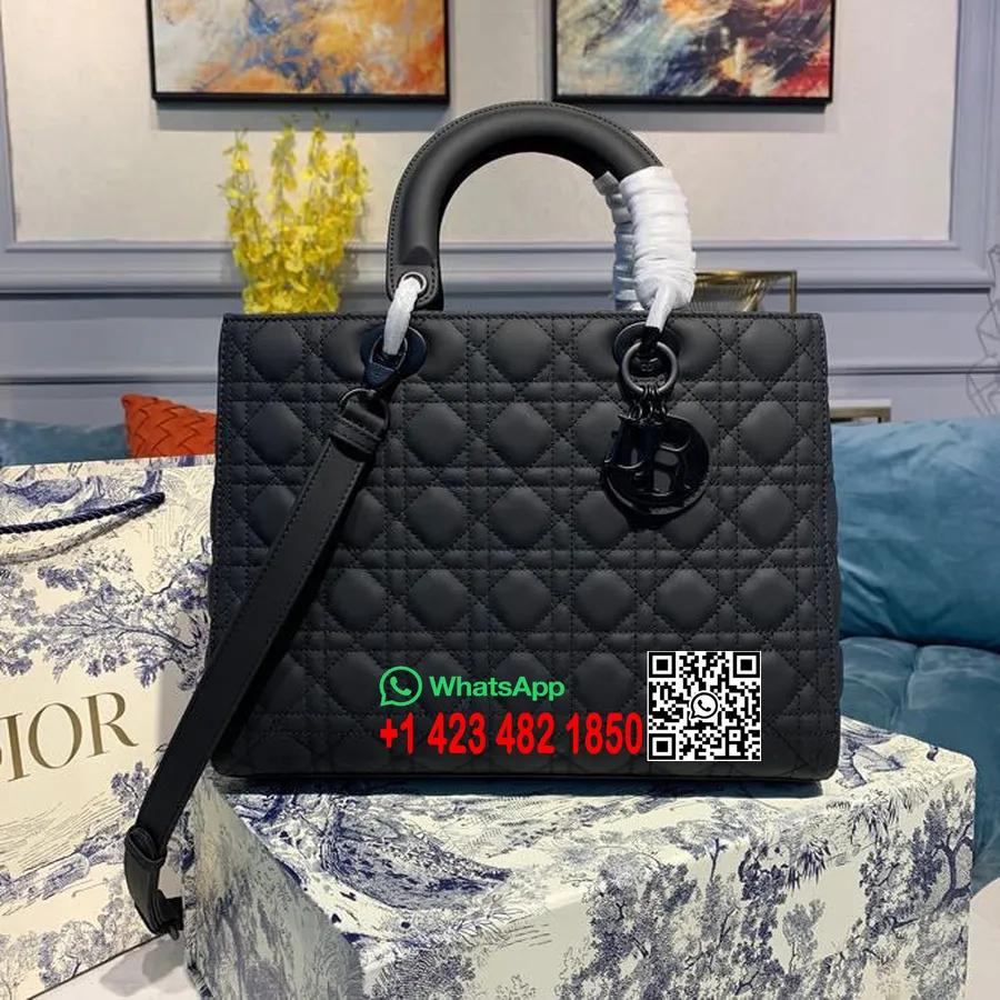 Christian Dior Lady Dior Torba 32cm Matowy Sprzęt Skóra Jagnięca Kolekcja Wiosna/lato 2020, Czarny