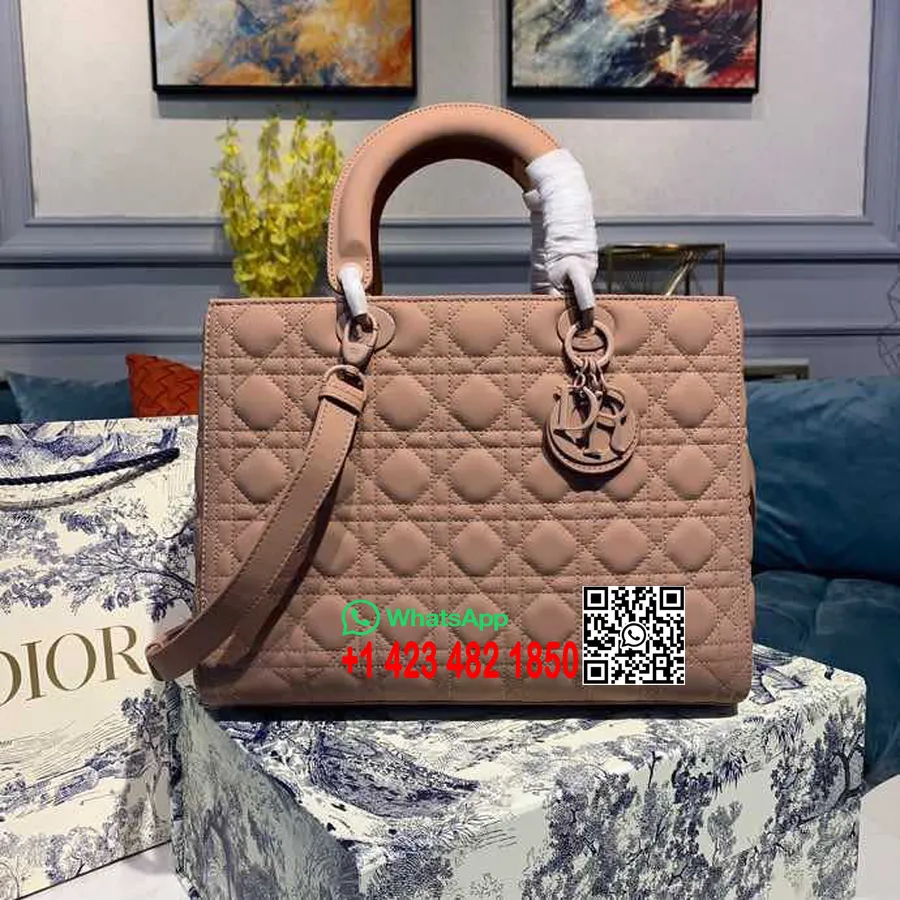 Christian Dior Lady Dior Torba 32cm Matowe Okucia Skóra Jagnięca Kolekcja Wiosna/lato 2020, Zgaszony Róż