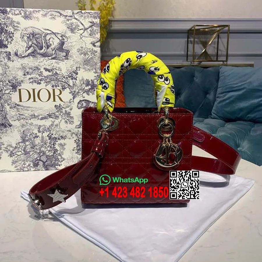 Christian Dior Lady Dior Táska 20 Cm-es Arany Hardver Lakkbőr 2020 Tavaszi/nyári Kollekció, Bordó