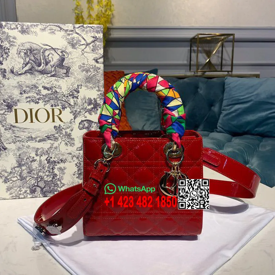 Christian Dior Lady Dior Táska 20 Cm-es Arany Hardver Lakkbőr 2020 Tavaszi/nyári Kollekció, Piros