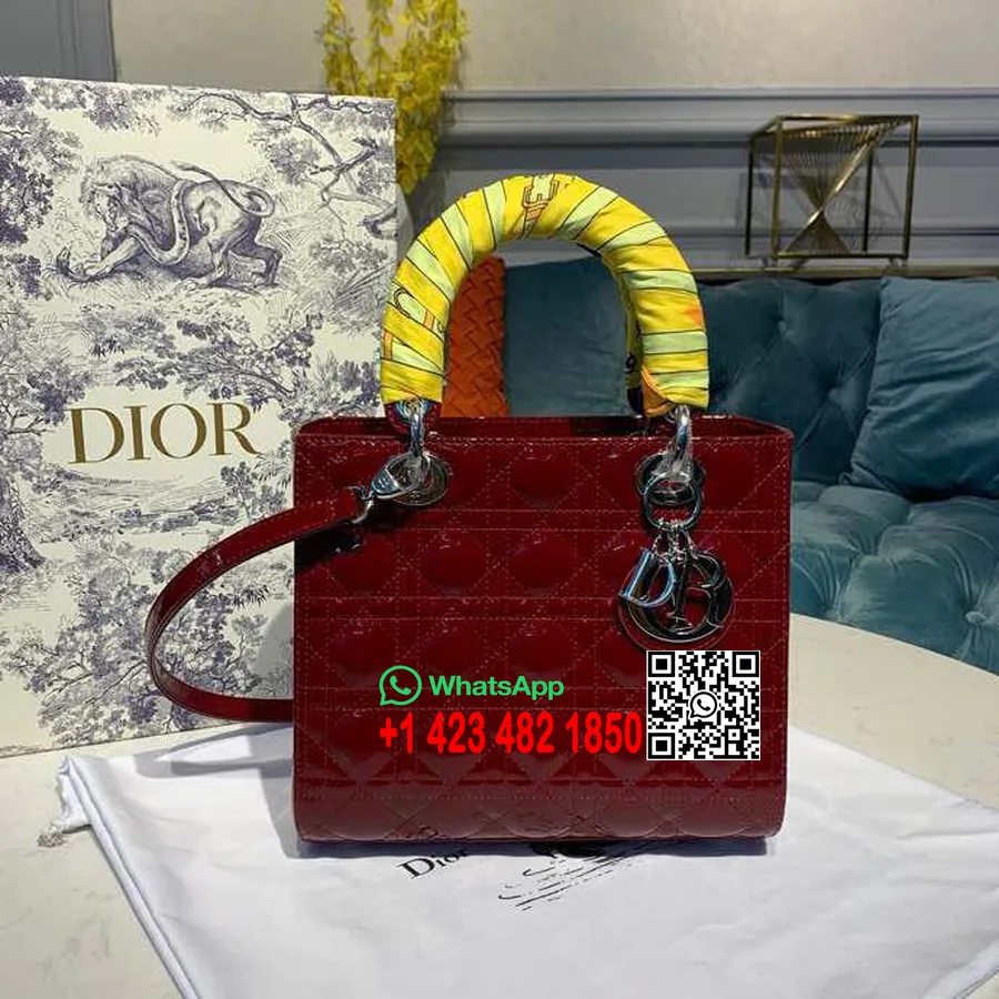 Christian Dior Dame Dior Taske 24 Cm Sølv Hardware Patent Læder Forår/sommer 2020 Kollektion, Bordeaux