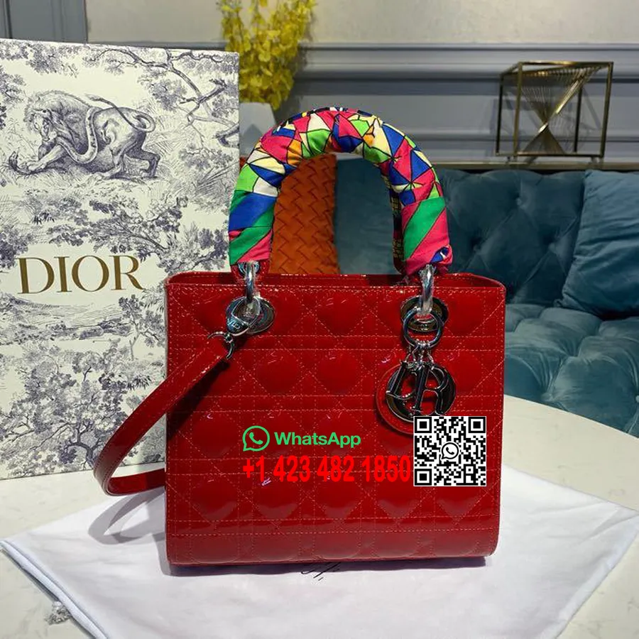 Christian Dior Dame Dior Taske 24 Cm Sølv Hardware Patent Læder Forår/sommer 2020 Kollektion, Rød