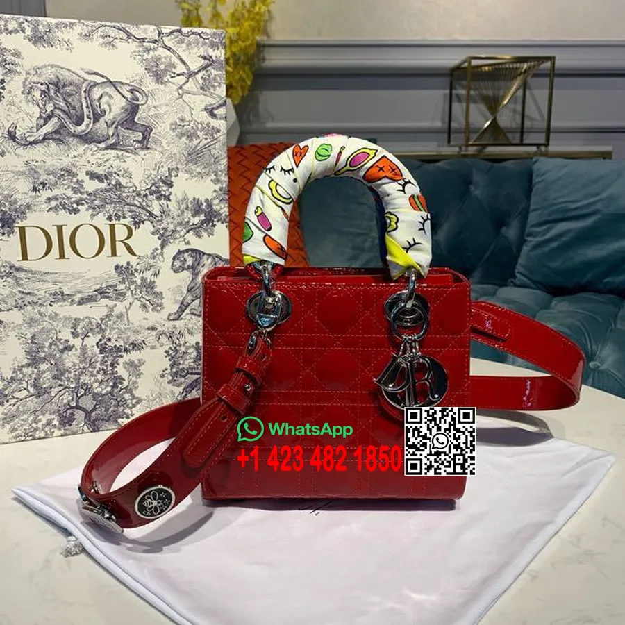 Christian Dior Lady Dior Táska 20cm Ezüst Hardver Lakkbőr 2020 Tavaszi/nyári Kollekció, Piros