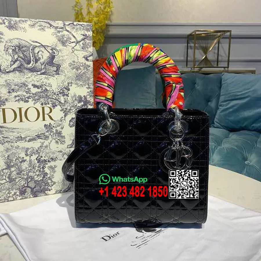 Christian Dior ženska Dior Torba 24 Cm Srebrna Lakirana Kožna Kolekcija Proljeće/ljeto 2020., Crna