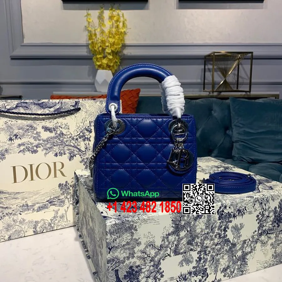 Christian Dior Mini ženska Dior Torba 18 Cm S Lancem Srebrni Okovi Od Janjeće Kože Kolekcija Proljeće/ljeto 2020., Električno Pl